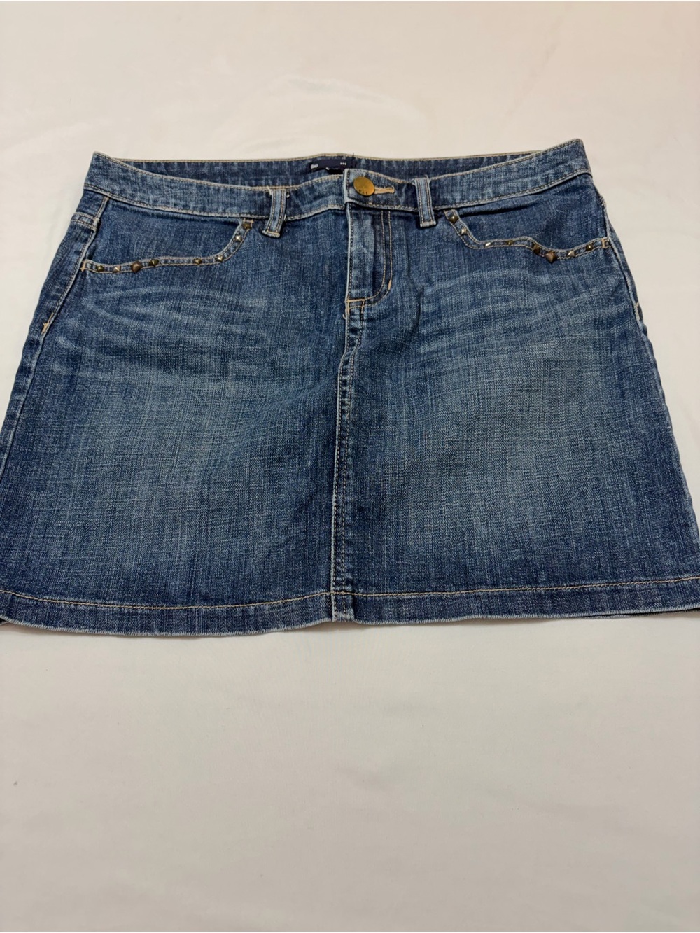 Gap Denim Mini Skirt Size 10 Studded Front Pockets Stretch Jean Western Y2K